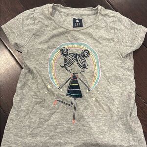 GAP Gray Tee with Colorful Girl and Rainbow